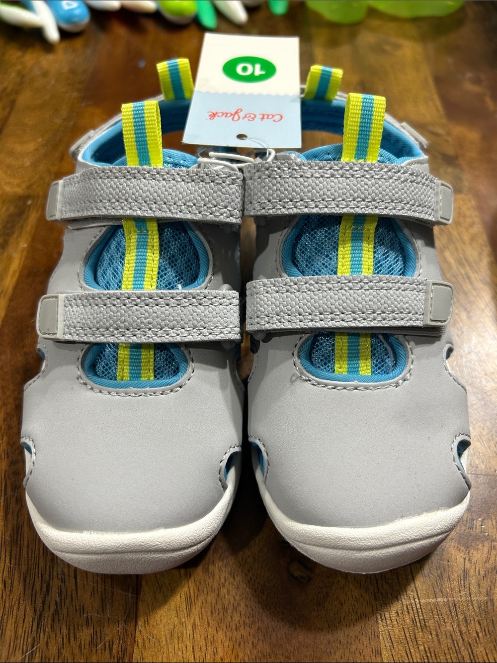 Kids Gray and Blue Active Sandals with Yellow Accent